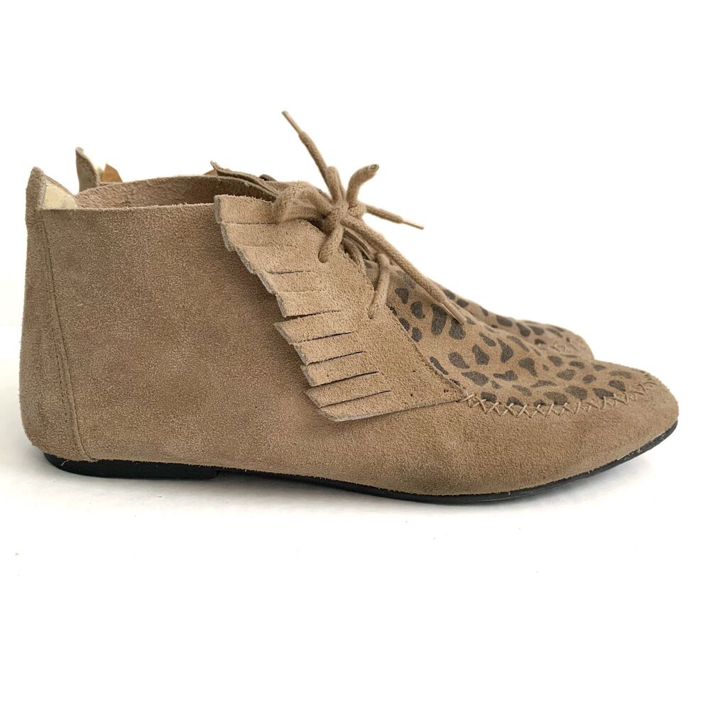 Vintage 80s Suede Leopard and Fringe Desert Boots